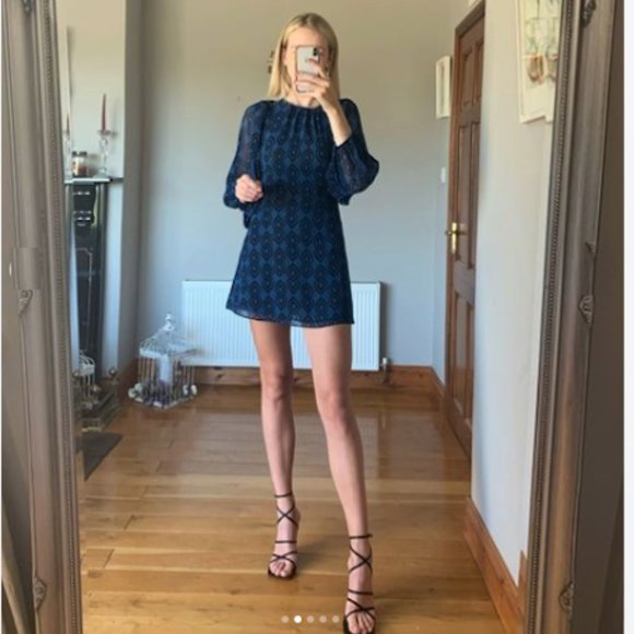 BLOGGER'S FAVE! Zara Blue Black Print Mini Dress Sz XS NWT - Picture 15 of 16